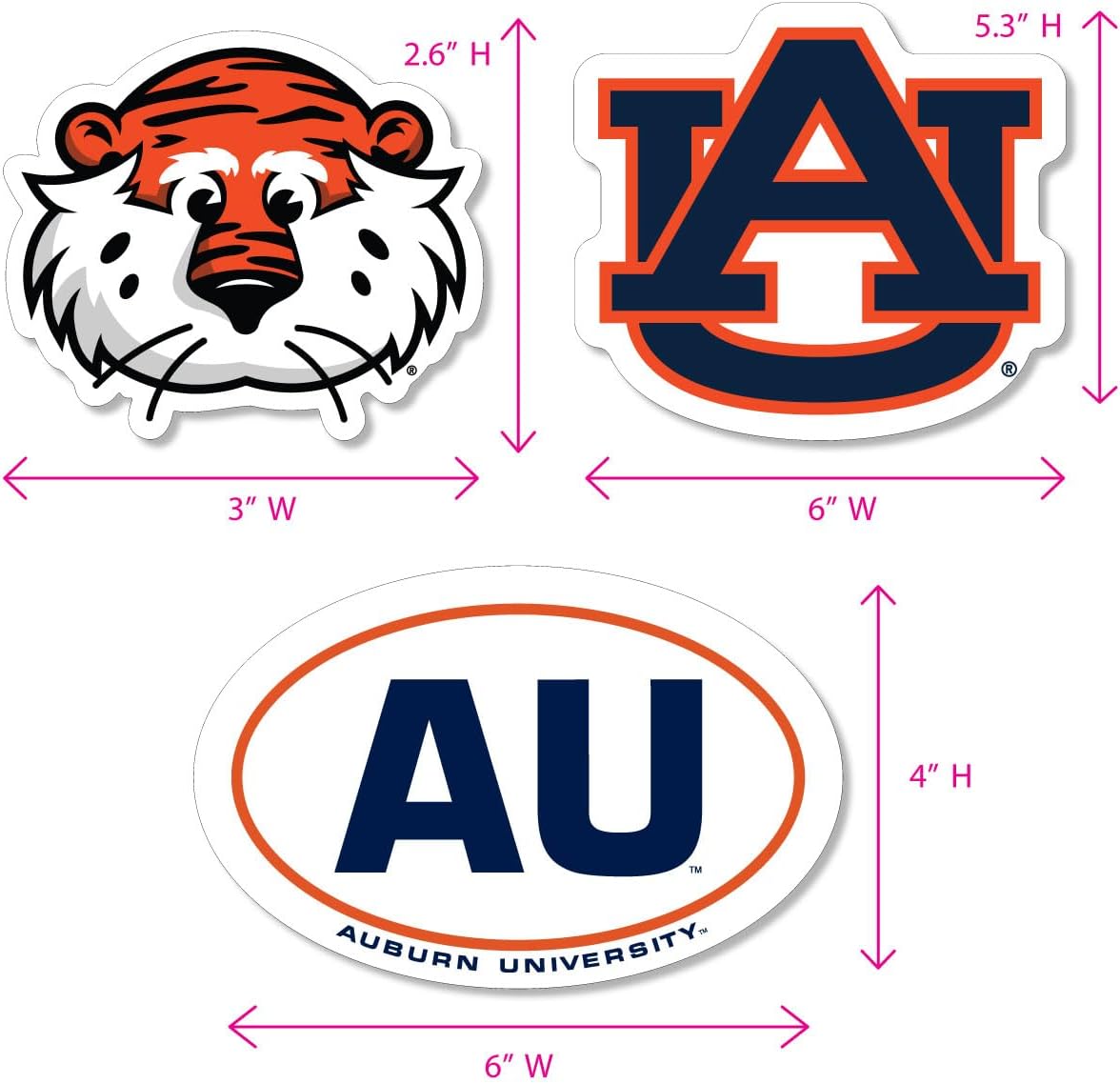 Auburn Tigers Large Auto Magnets 3 Pack Officially Licensed