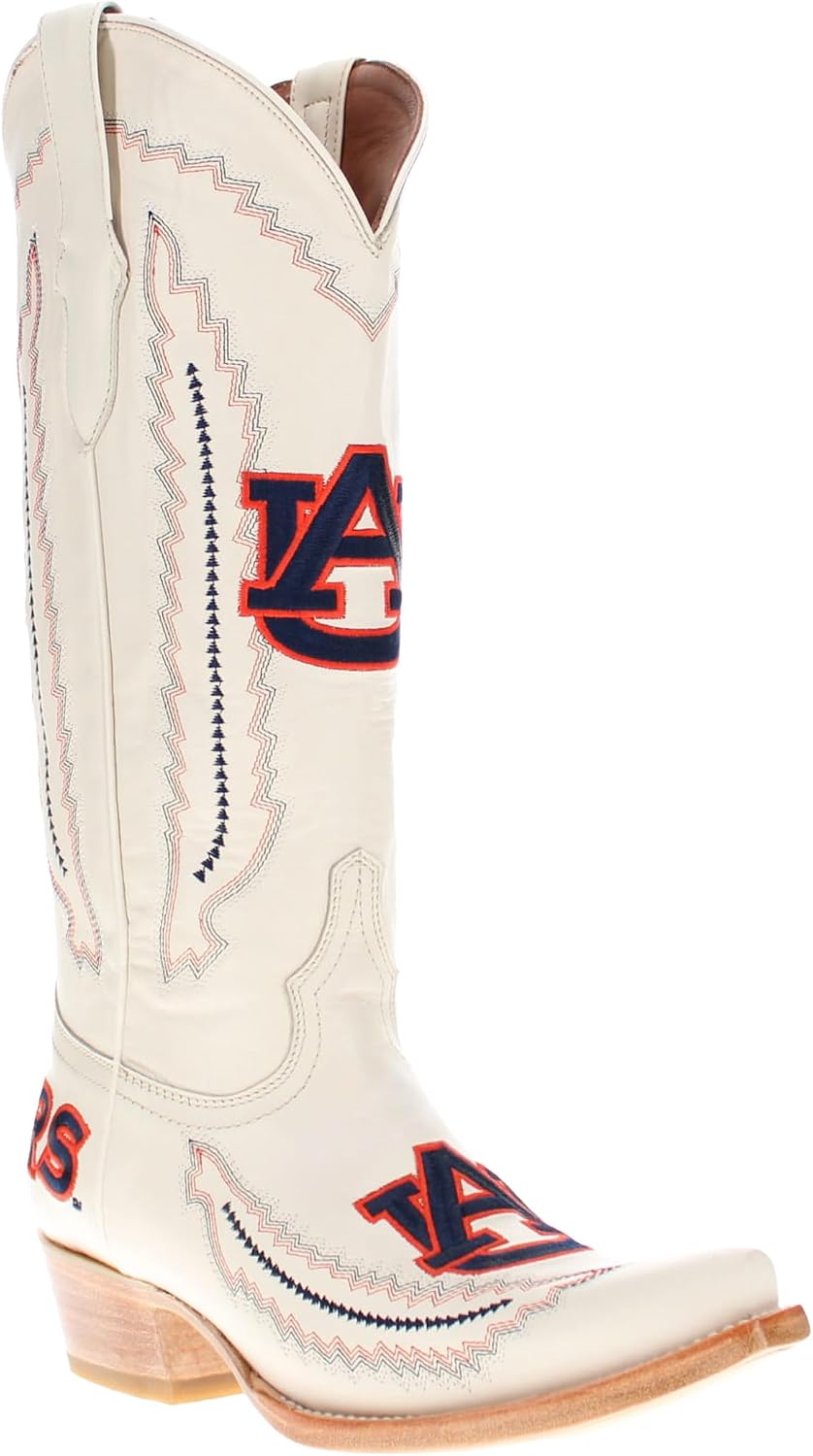 Women's Naomi Genuine Leather Auburn Tiger Embroidery Snip Toe Cowgirl Boots